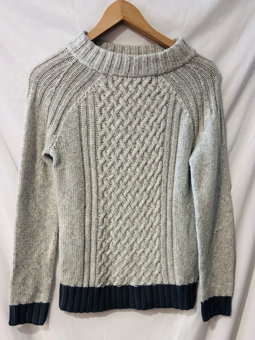 Anthropologie Sparrow Gray Cable Knit Wool Blend Sweat With Charcoal Trim Size S